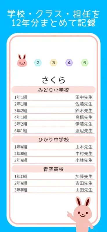 学校・クラス・担任を12年分まとめて記録