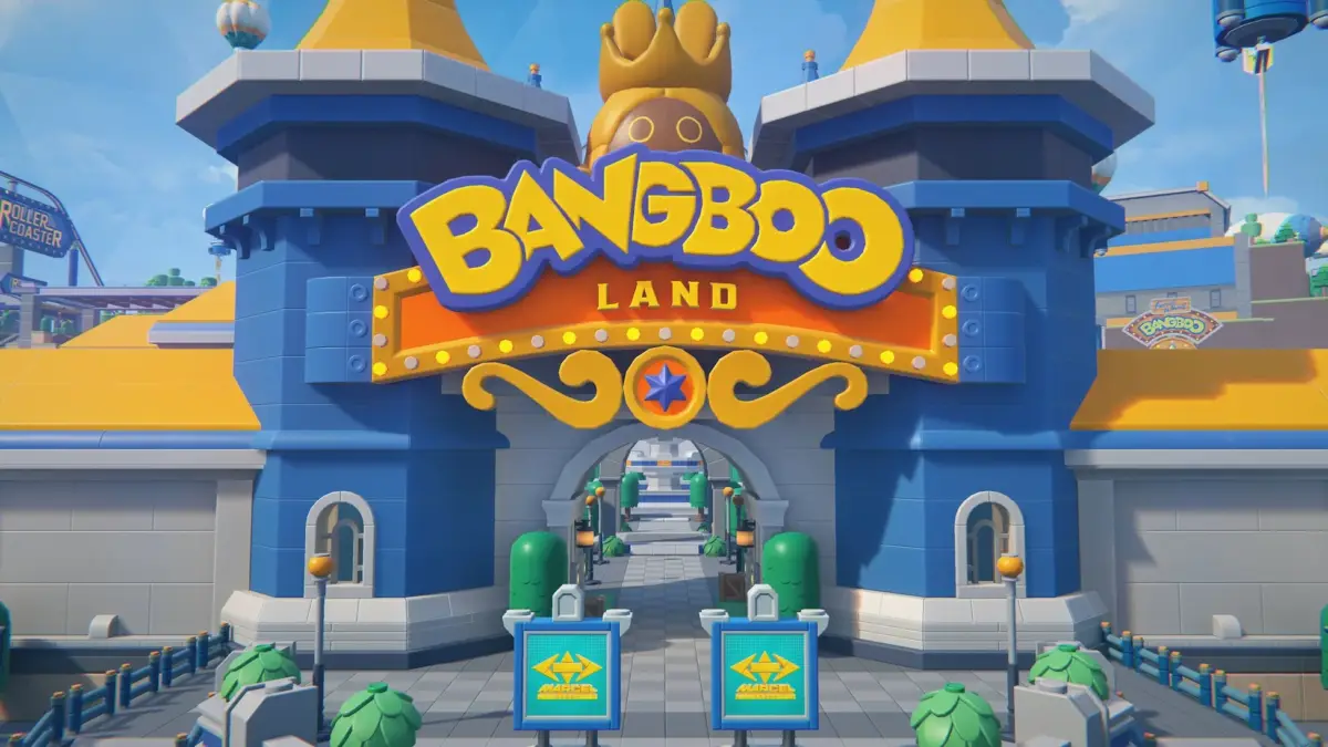 「BANGBOO LAND」と書かれたカラフルなテーマパークのエントランスの様子