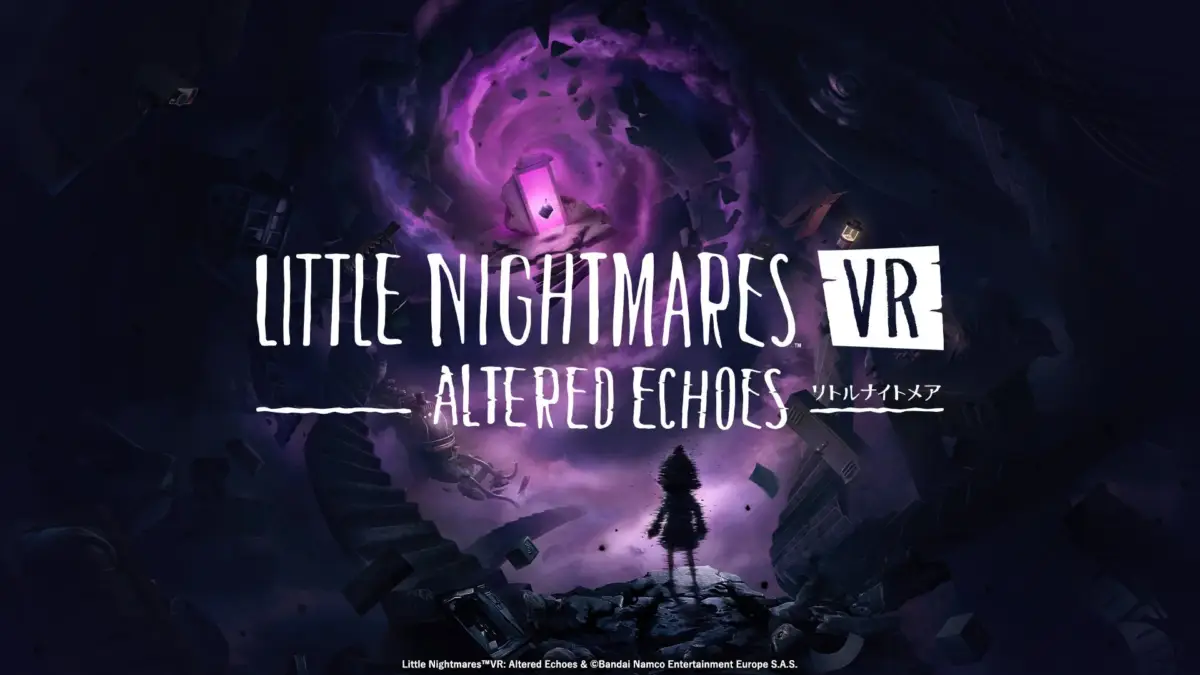 ゲーム、VR、リトルナイトメア、ホラー、ダークファンタジー、タイトル画面、シルエット、紫、不気味、バンダイナムコ