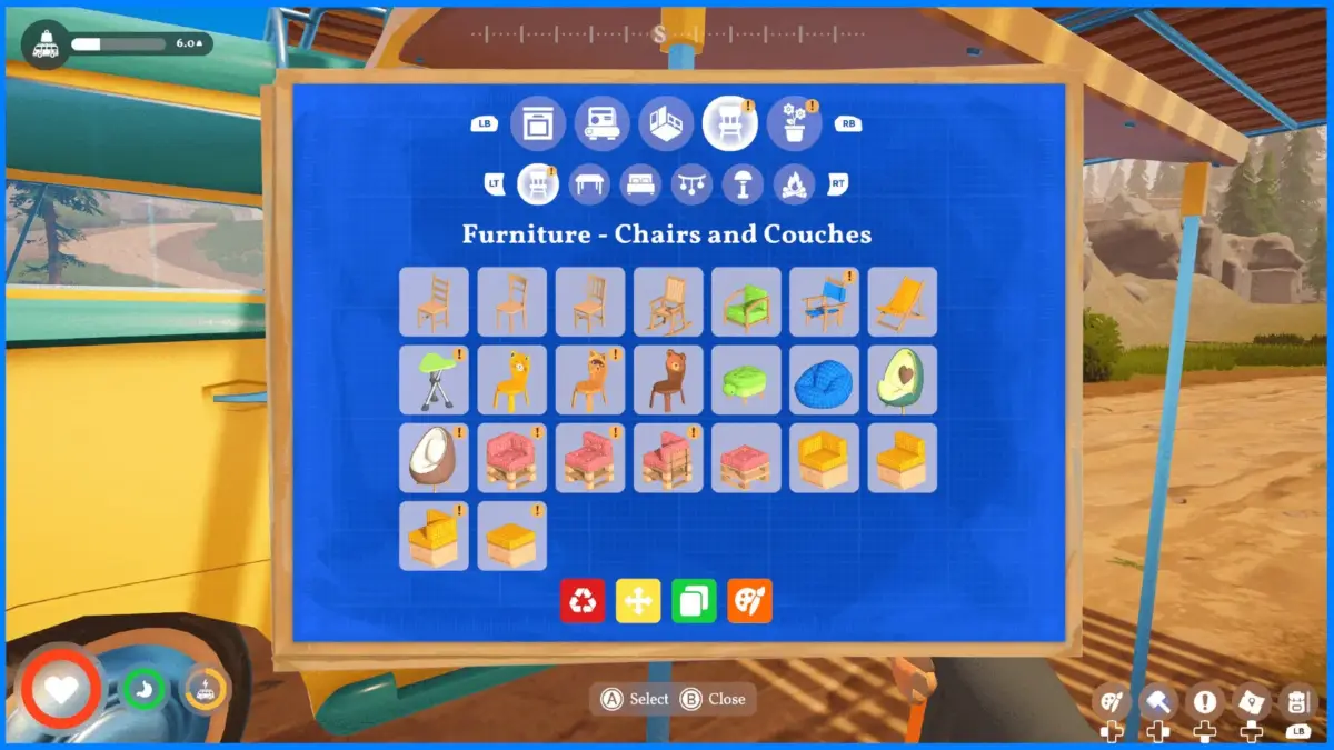 ゲーム内の家具選択UI