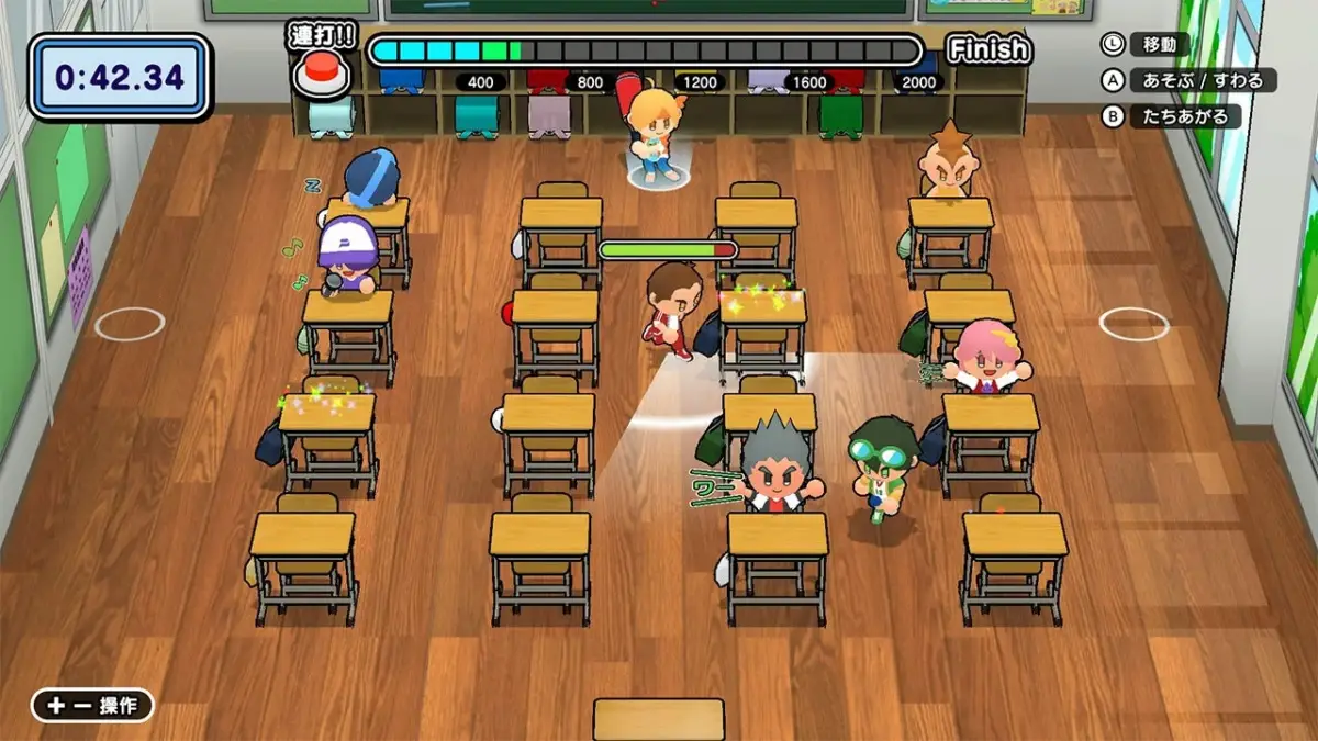 学校の教室を舞台にしたゲーム画面