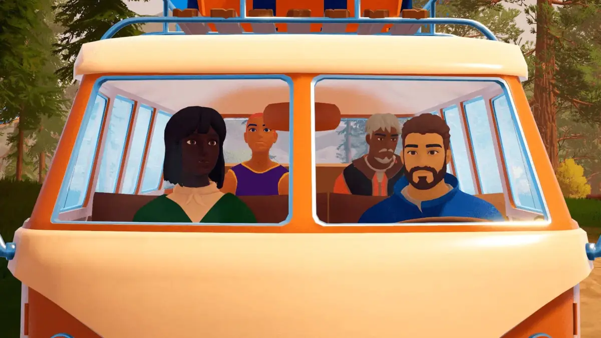 バンに乗った4人のキャラクター