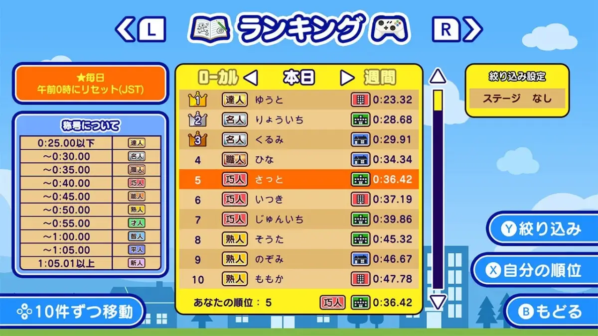 ゲームのランキング画面