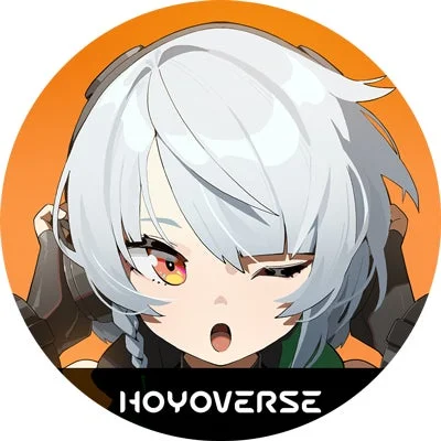 白髪でヘッドホンを着用したアニメスタイルのキャラクターがウインクしているアイコン画像です。背景はオレンジ色で、下部に「HOYOVERSE」のロゴがあります。