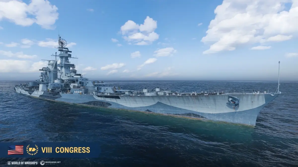 軍艦,戦艦,巡洋艦,World of Warships,Congress,海,青空,雲,ゲーム,アメリカ海軍,船,デジタルアート