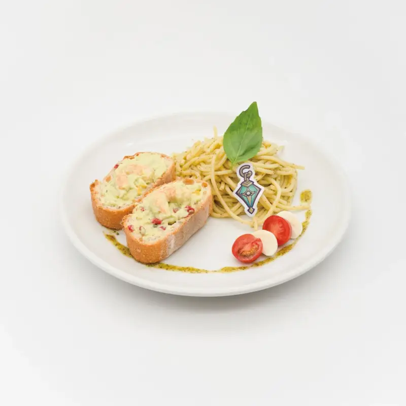 パスタとエビのブルスケッタ