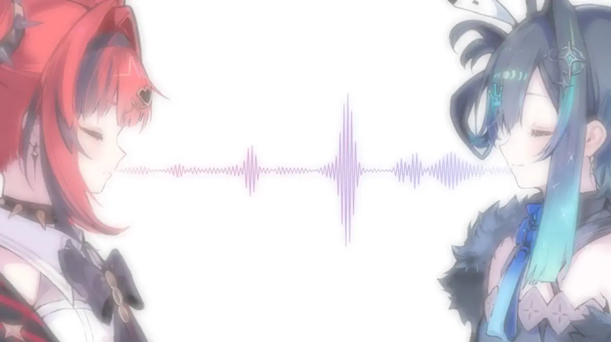 赤髪と青髪の女性キャラクター、音波