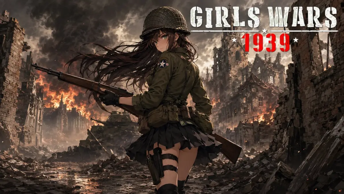 廃墟でライフルを抱える美少女兵士
