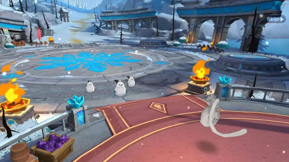 雪と氷に覆われたファンタジーゲームのステージ