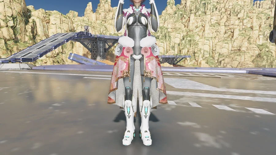 女性キャラクター,SF,ゲーム,サイバー,ファンタジー衣装,ピンク,フリル,砂漠,岩山,未来
