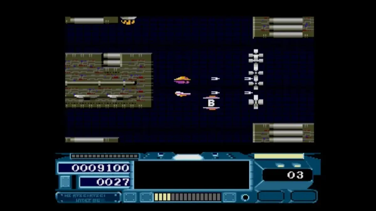 宇宙空間でのシューティングゲーム画面