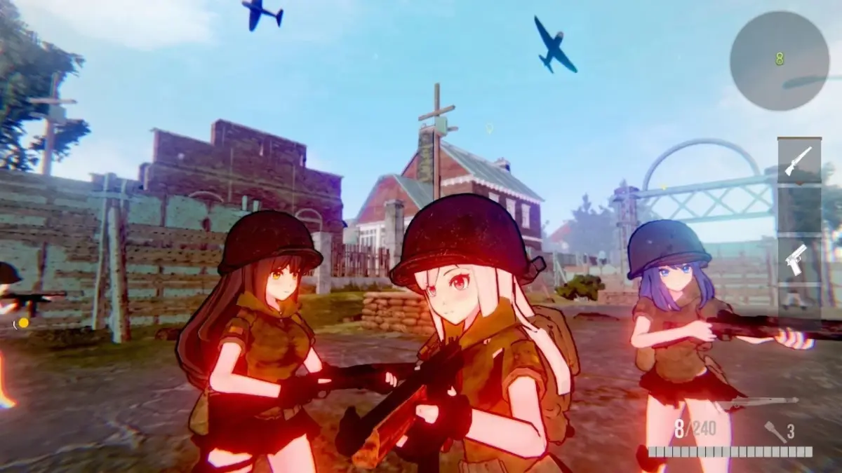 美少女兵士たちが戦場で構える