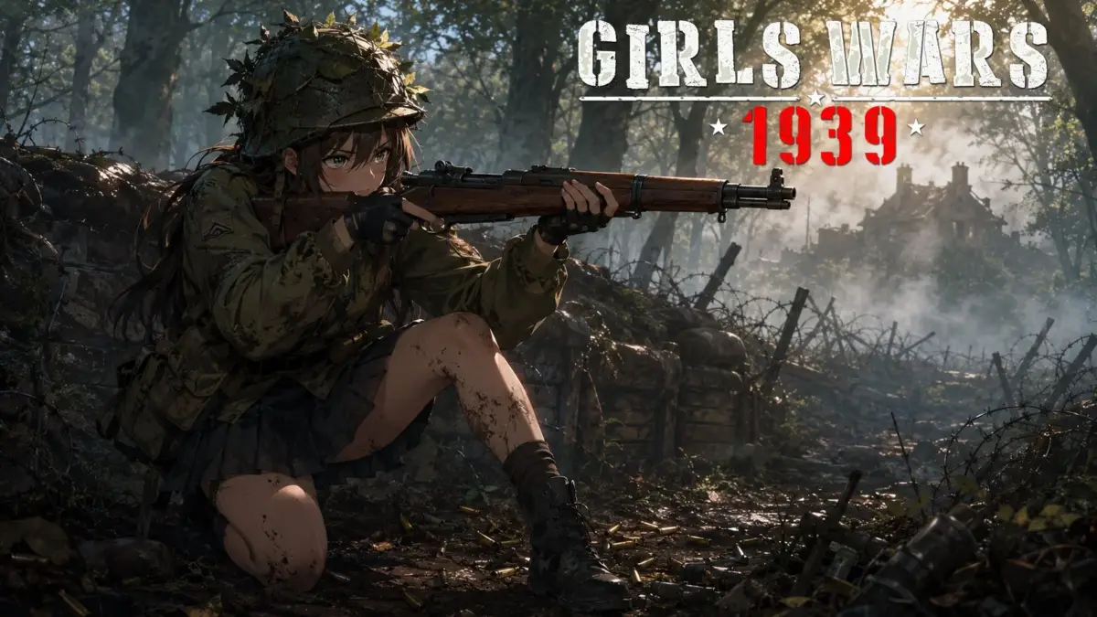 森の塹壕にいる美少女兵士