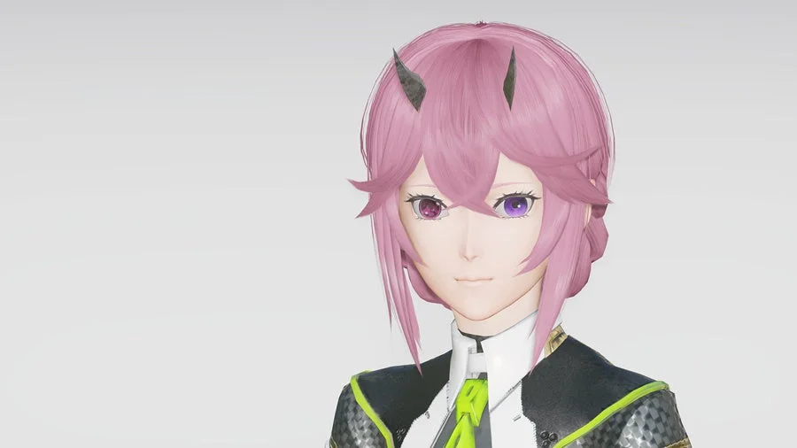 ピンクの髪とツノを持つアニメ風女性キャラクター