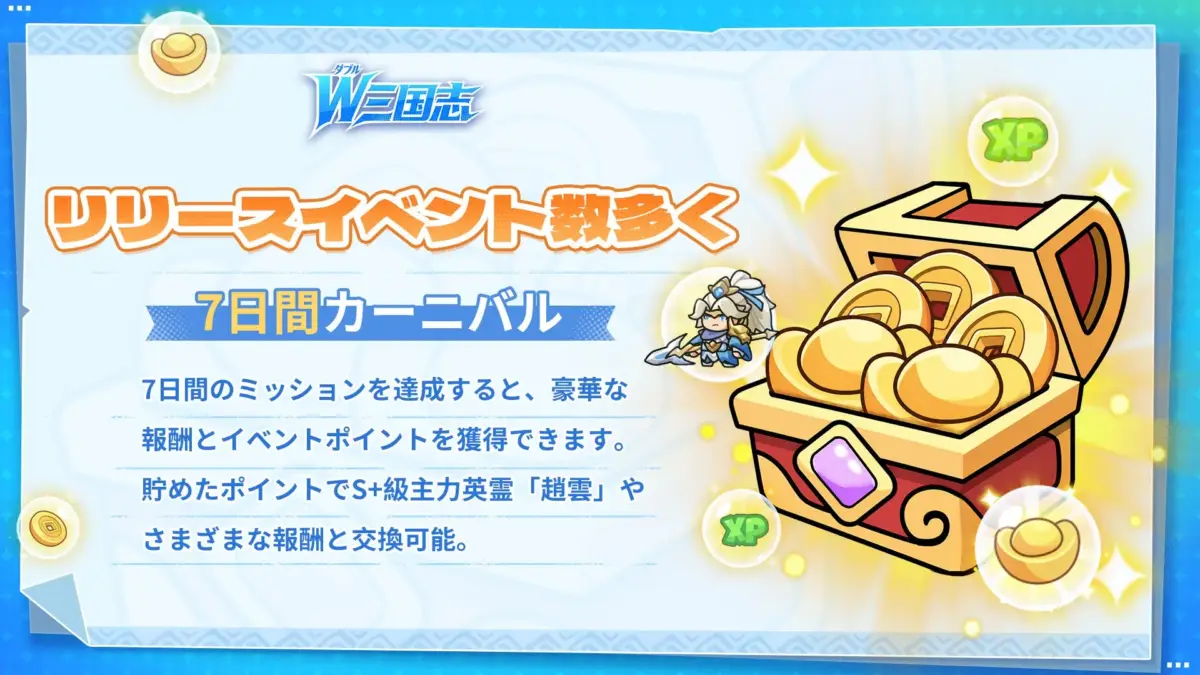 ダブル W三国志 リリースイベント数多く 7日間カーニバル