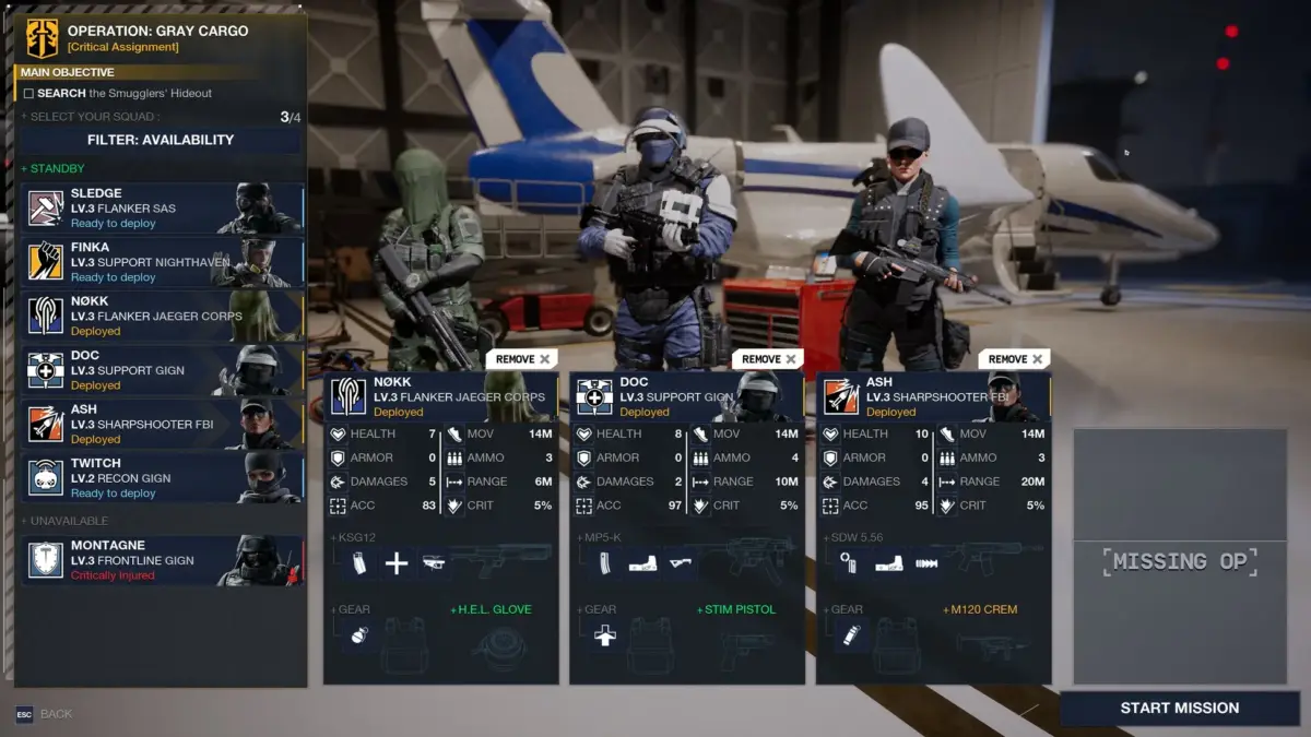 『レインボーシックス タクティクス』の部隊編成画面
