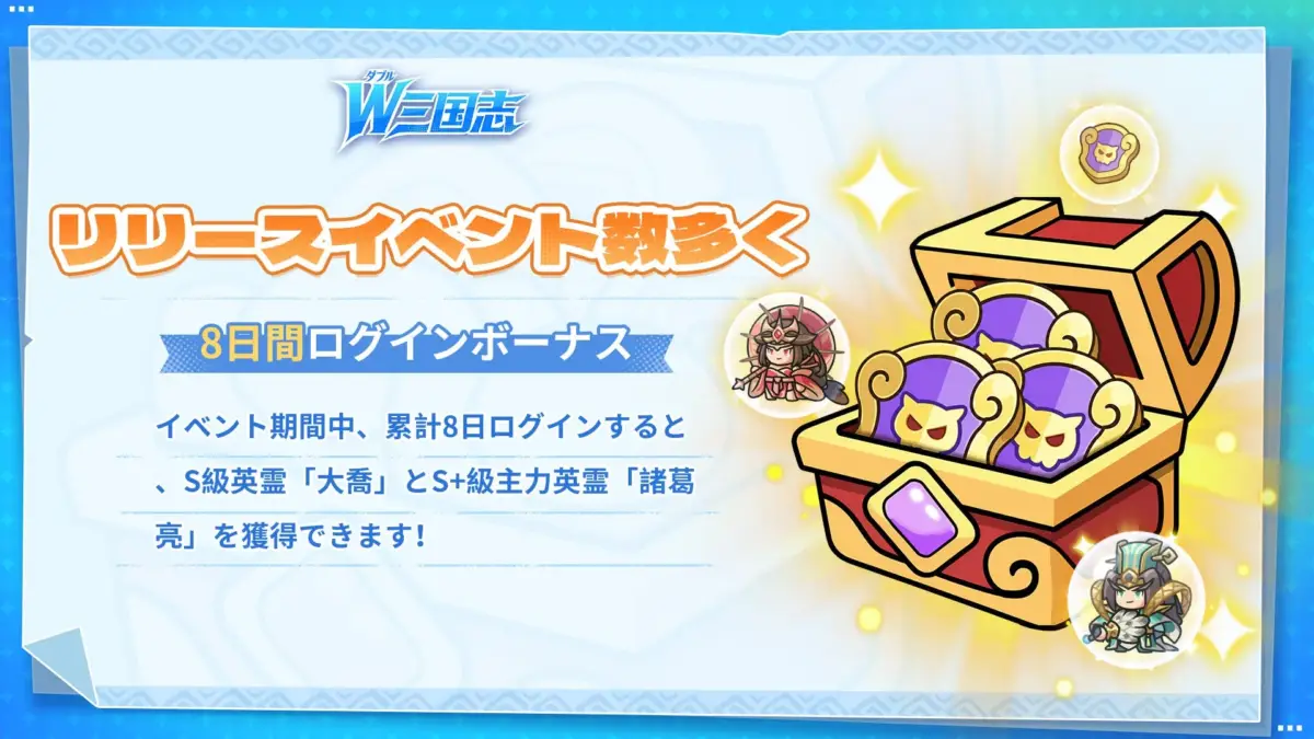 ダブル 三国志 リリースイベント数多く 8日間ログインボーナス