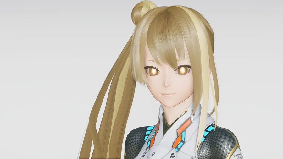 金髪ポニーテールの女性キャラクターの3Dモデル