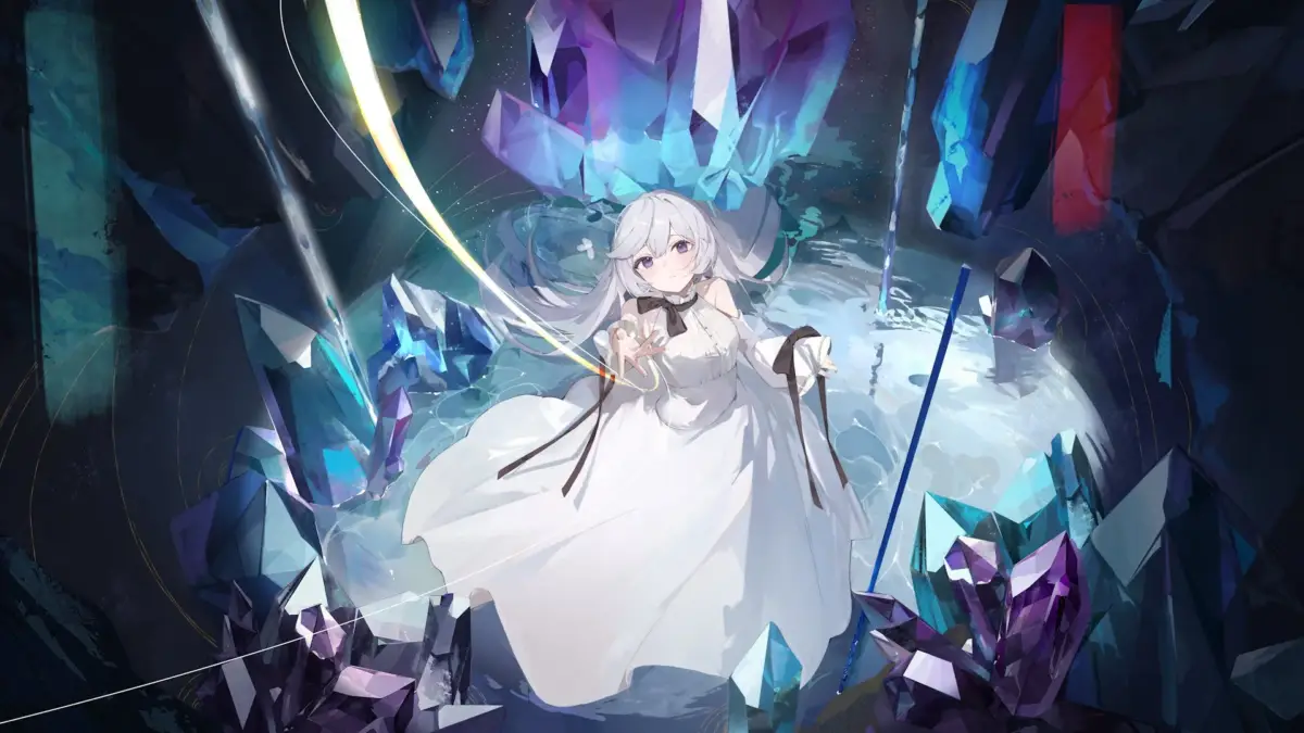 クリスタルに囲まれた少女