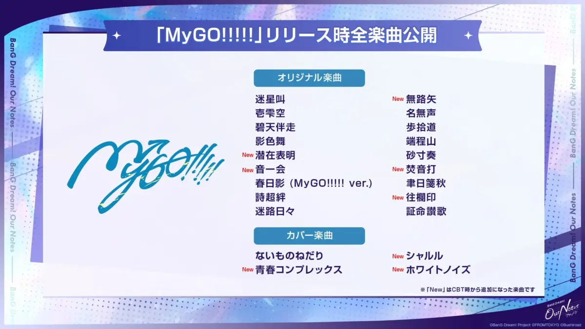 MyGO!!!!!リリース時全楽曲