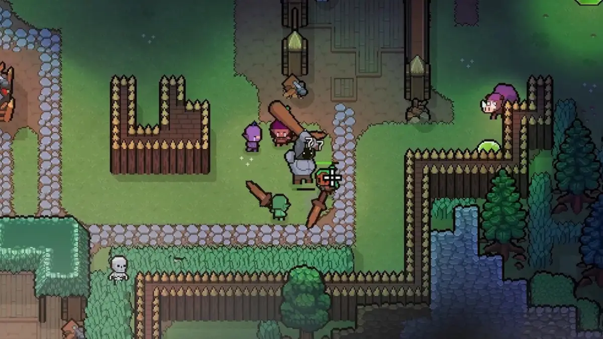 ピクセルアートで描かれたトップダウン視点のファンタジーゲームのスクリーンショットです。
