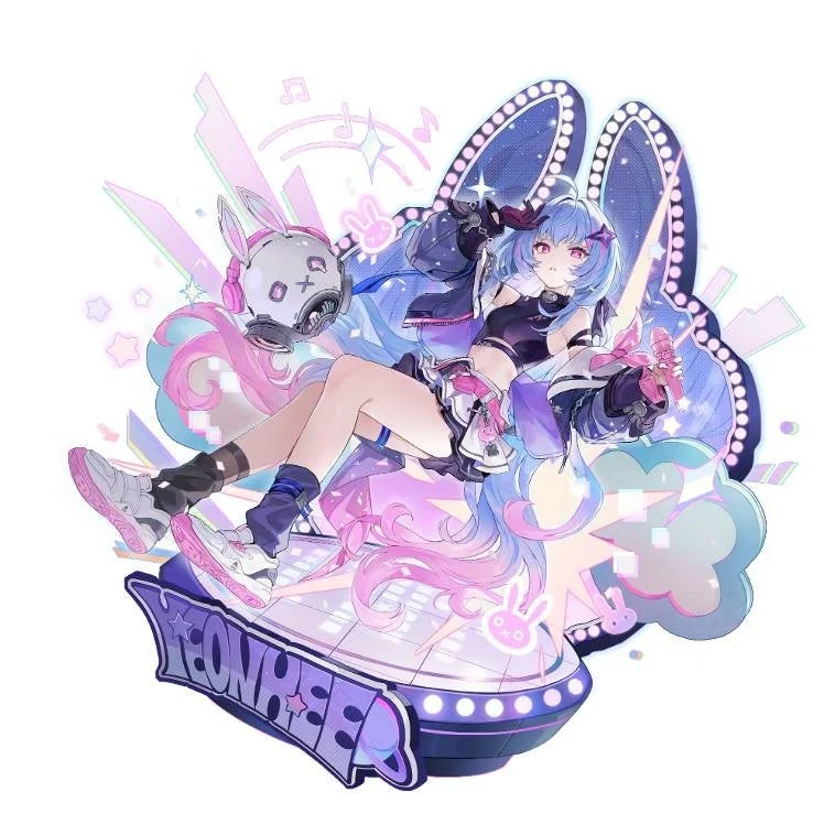 青とピンクの髪を持つアイドル風の少女のイラスト