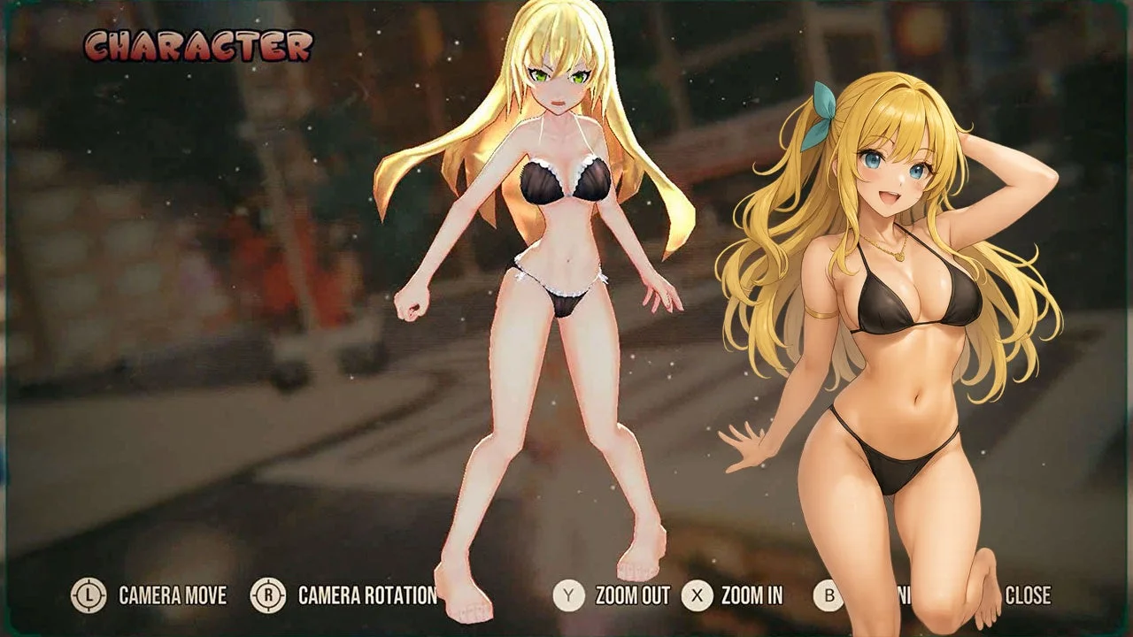 ビキニ姿の女性キャラクターカスタマイズ画面