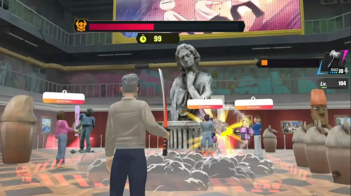 バーチャルな博物館で戦闘するアバター