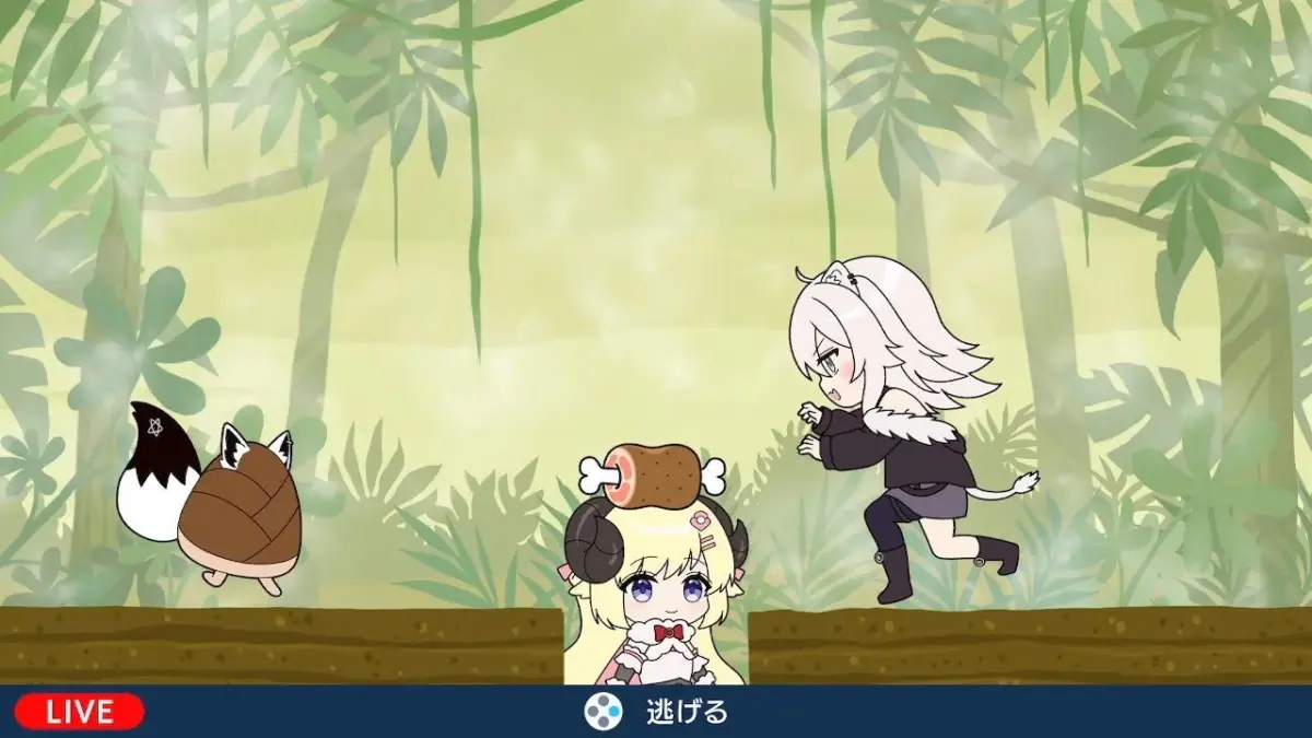 獅白ぼたん、角巻わためなどが登場するゲーム画面