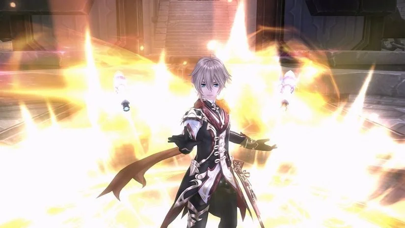 ファンタジー風の男性キャラクターが魔法のような光を放っている画像