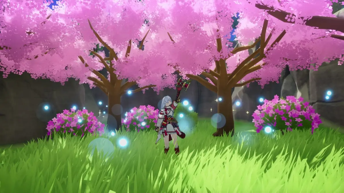 桜の木が咲き誇る幻想的な森